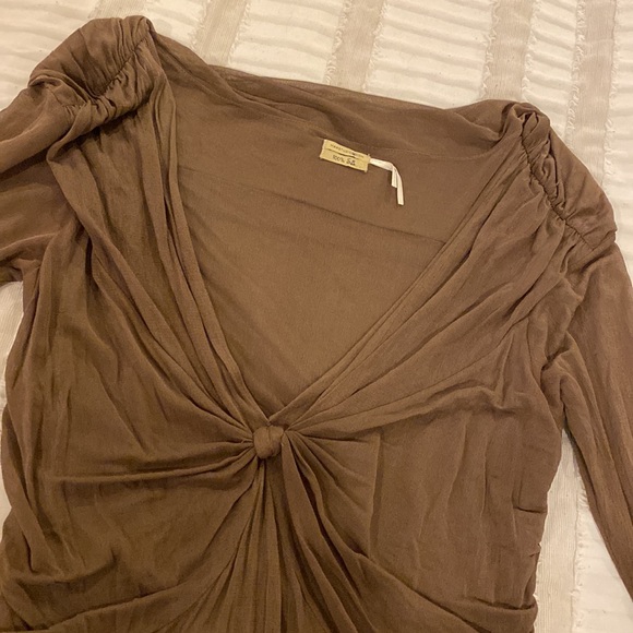 Vintage 100% Silk Sheer Ruched Brown Top - Picture 3 of 4